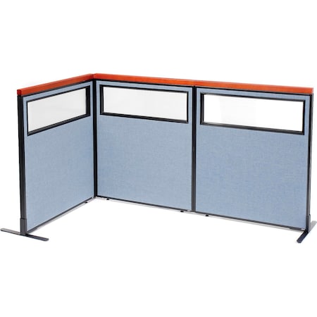 Interion By Global Industrial Interion Deluxe Freestanding 3-Panel Corner Divider w/Partial Window 36-1/4inW x 43-1/2inH Blue 695035BL
